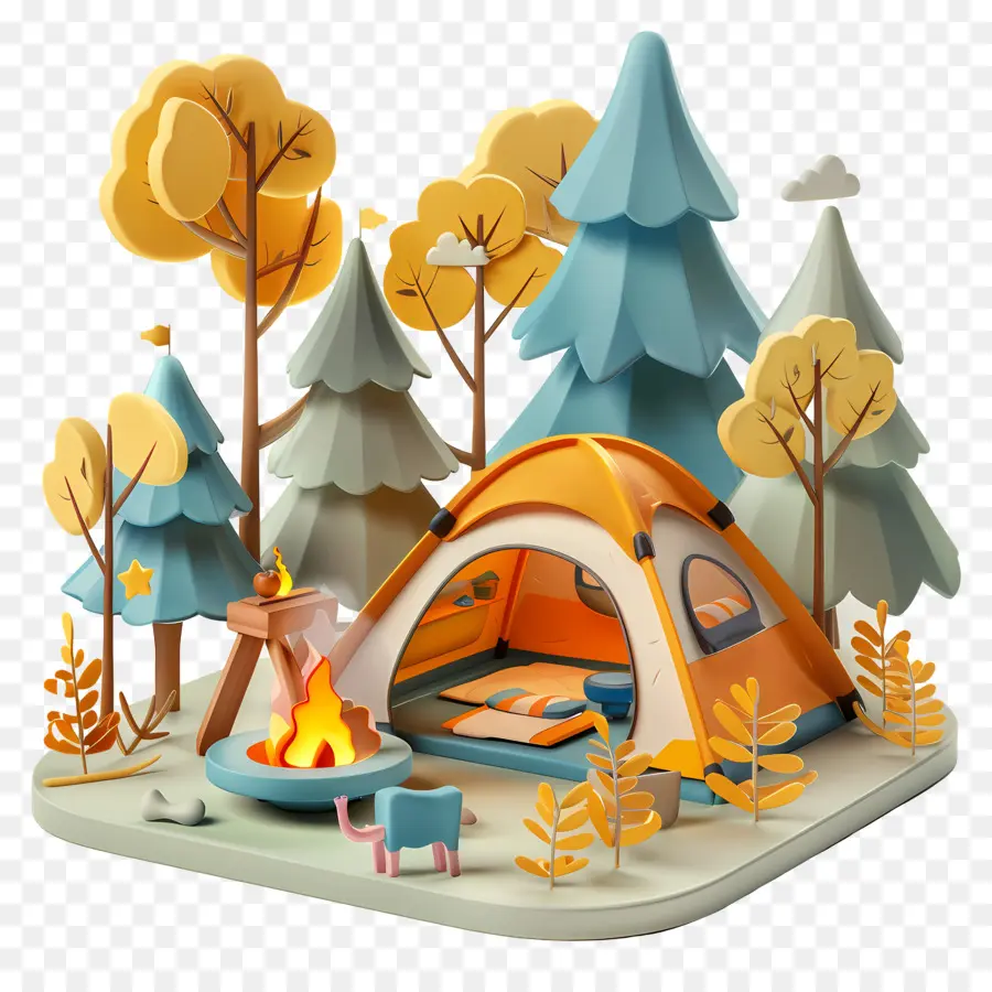 Khu cắm trại Khu cắm trại Lều lửa hố đêm - Khu cắm trại vào ban đêm với lều, hố lửa, cây