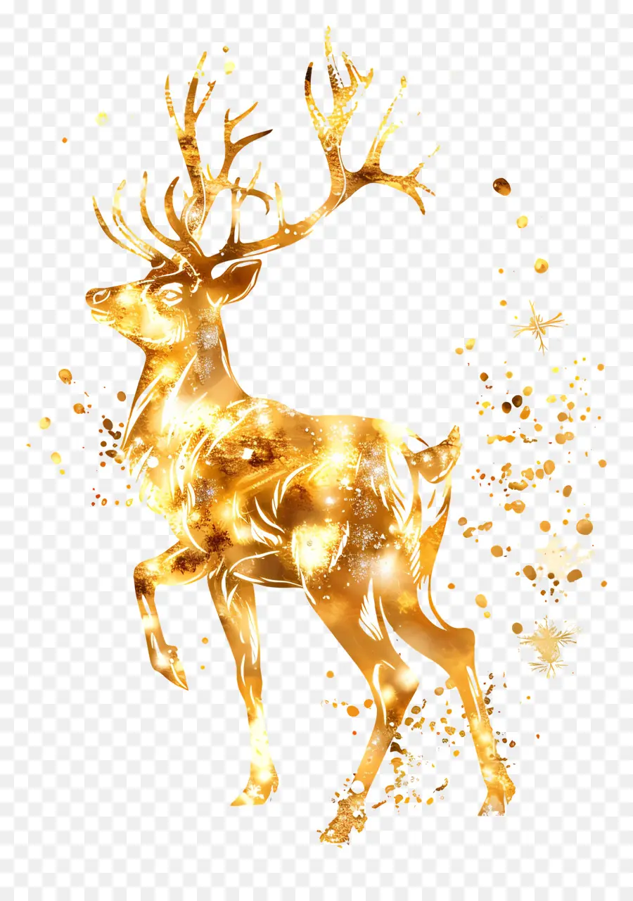 golden reindeer golden deer shining coat hind legs roar