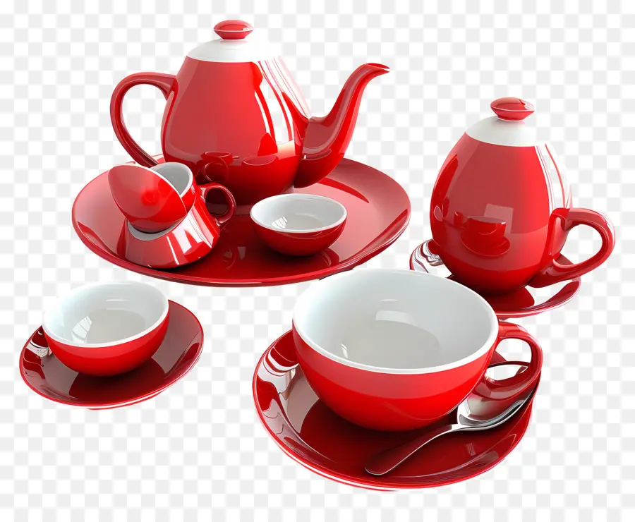 Keramikdinner Set Red Porzellan Tassen Untertassen Weiße Griffe Teetassen - Rote Porzellanbecher mit weißen Griffen
