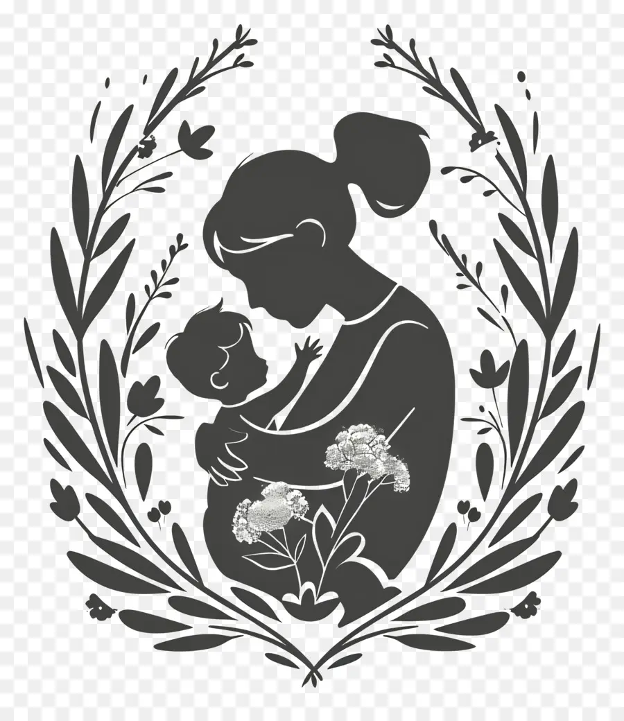 Muttertag - Frau, die Baby mit Blumen hält, friedliches Bild