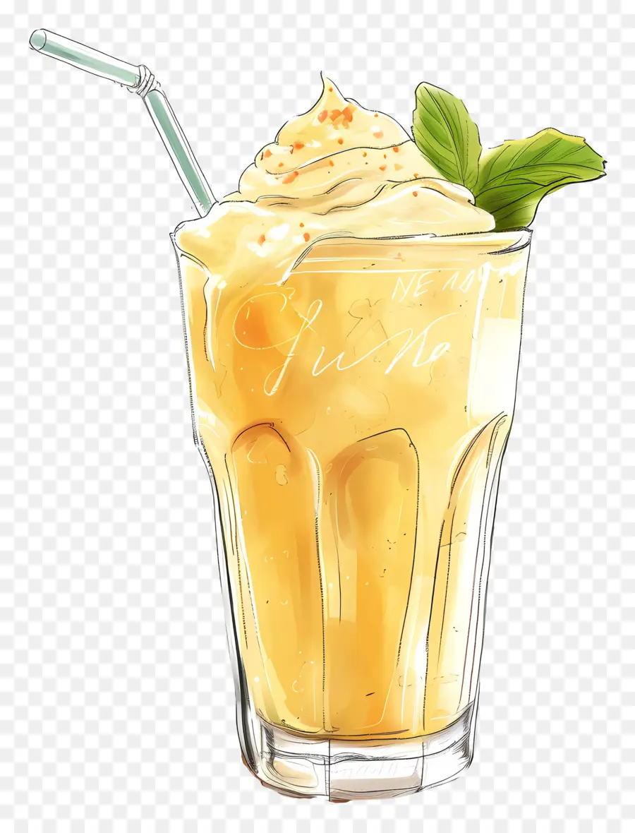 Lassi -Getränk Aquarell Illustration Orange Getränk hoher Glasstroh - Aquarell Illustration von leuchtend orangefarbenem Getränk