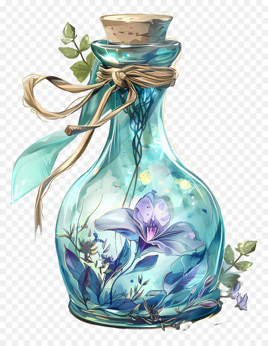 vintage label - Blaue Flasche im Vintage-Stil mit lila Blumen