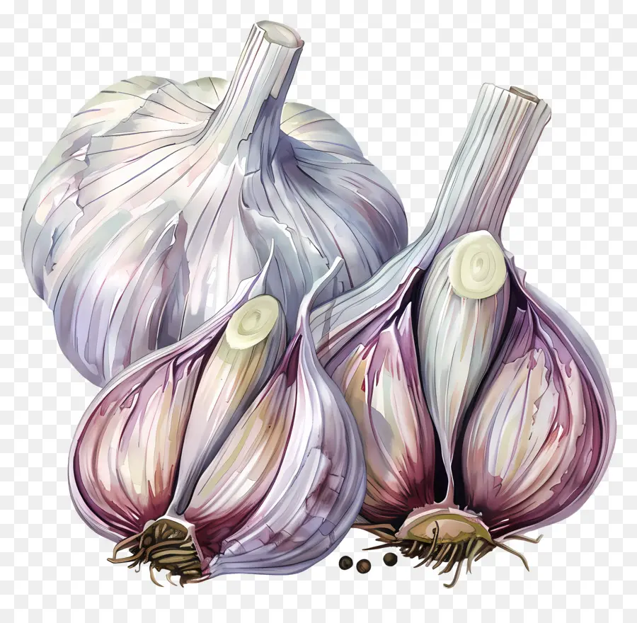 Bulbi di aglio aglio Scapes - Tre lampadine di aglio etichettate, in crescita e raccolta