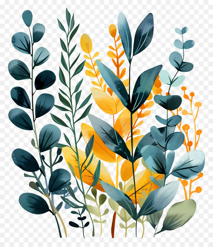 piante aeree fogliame naturale di vegetazione botanica - Foglie e piante collage su sfondo scuro