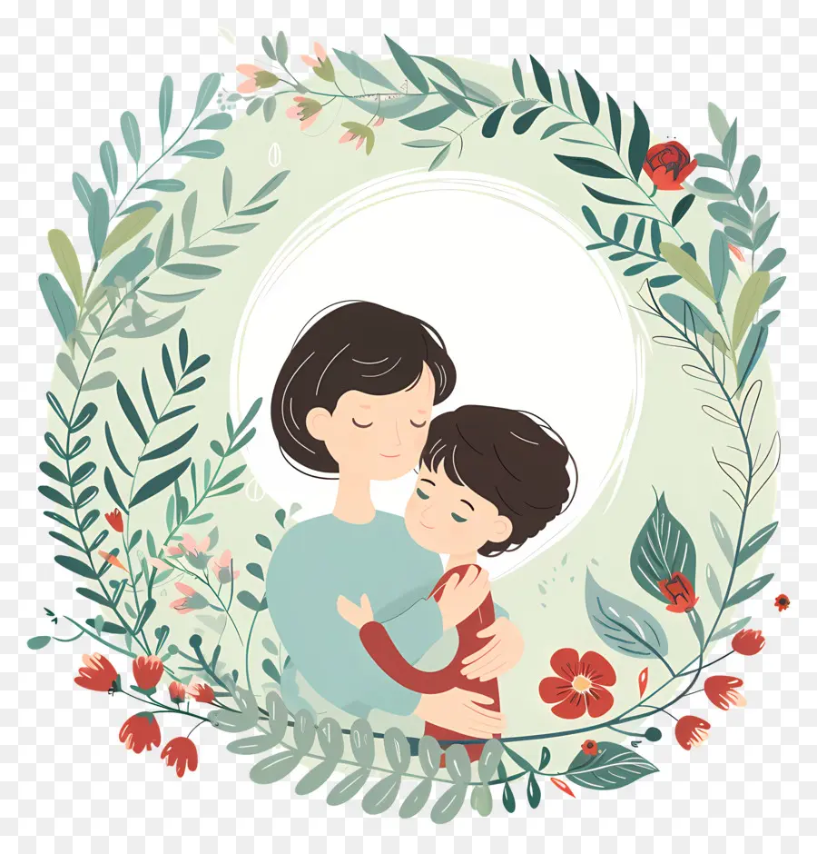Ngày của mẹ - Mẹ và con ôm lấy vòng hoa hoa