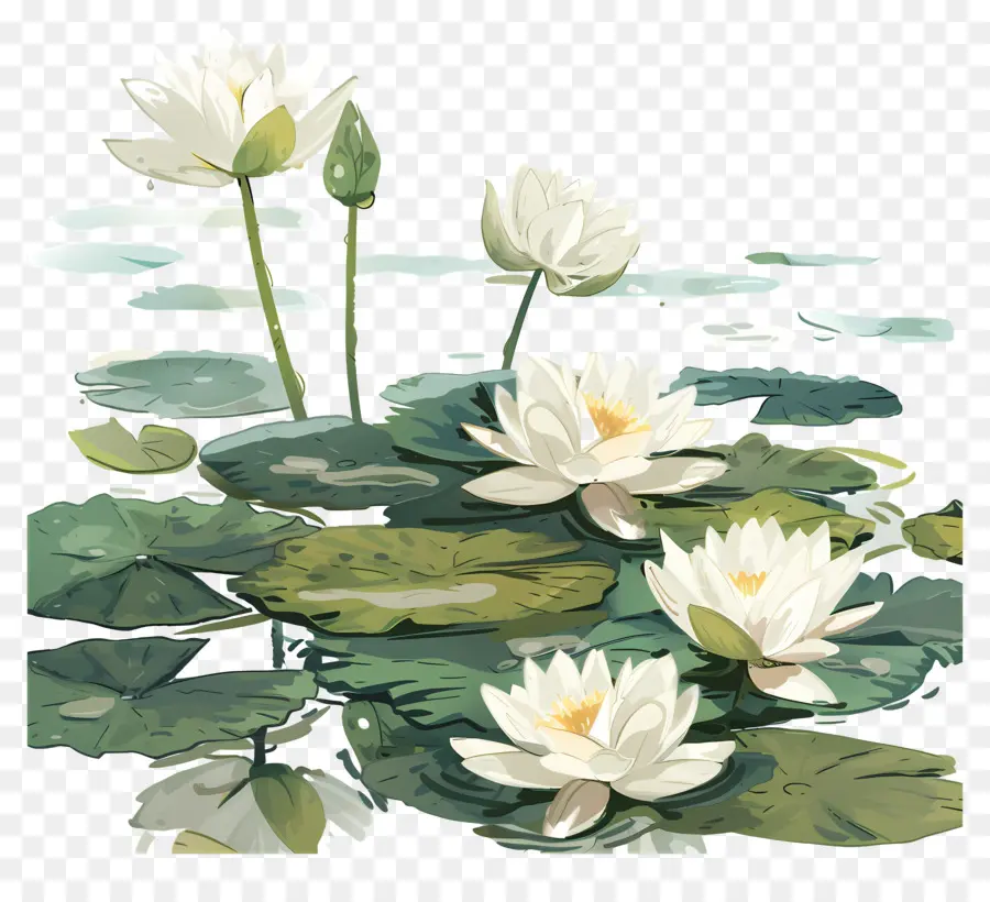 Wasser Lilien Teich Wasser Lilien Teich Weiße Blüten Natur - Weißwasserlilien am Teich mit grünen Blättern