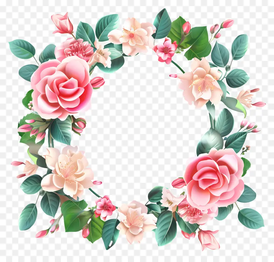 Ngày của mẹ - Vòng hoa hoa màu hồng và màu xanh lá cây trên nền đen