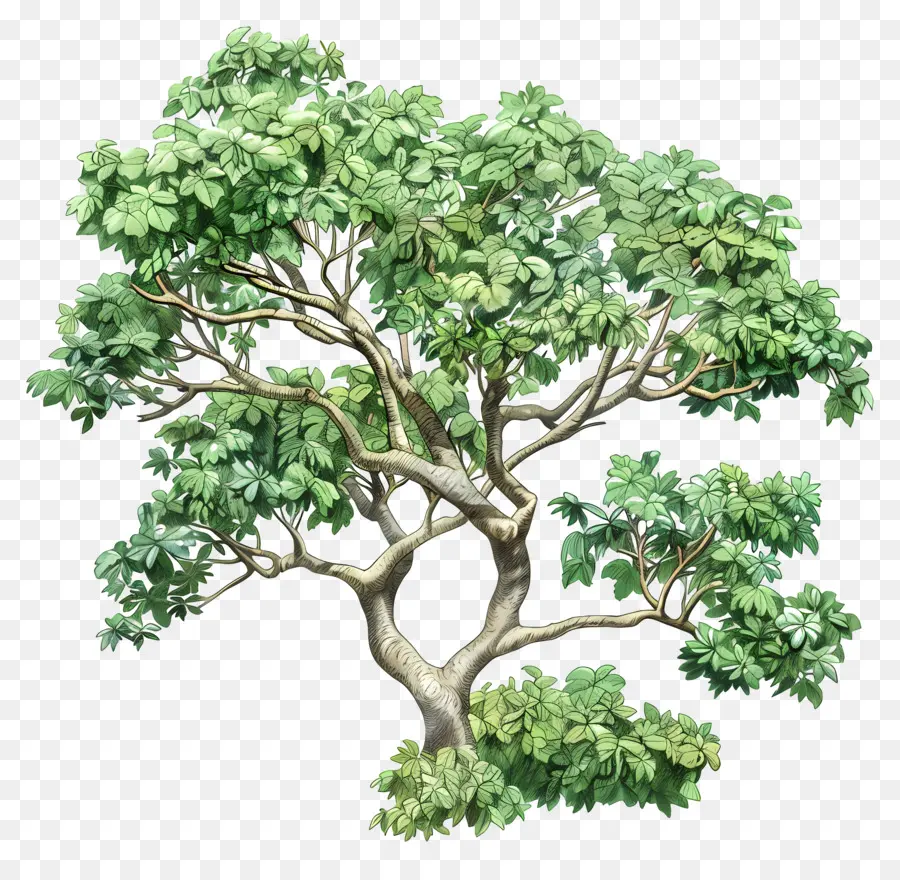 xanh lá cây - Cây xanh lớn với cành và thân cây chắc chắn