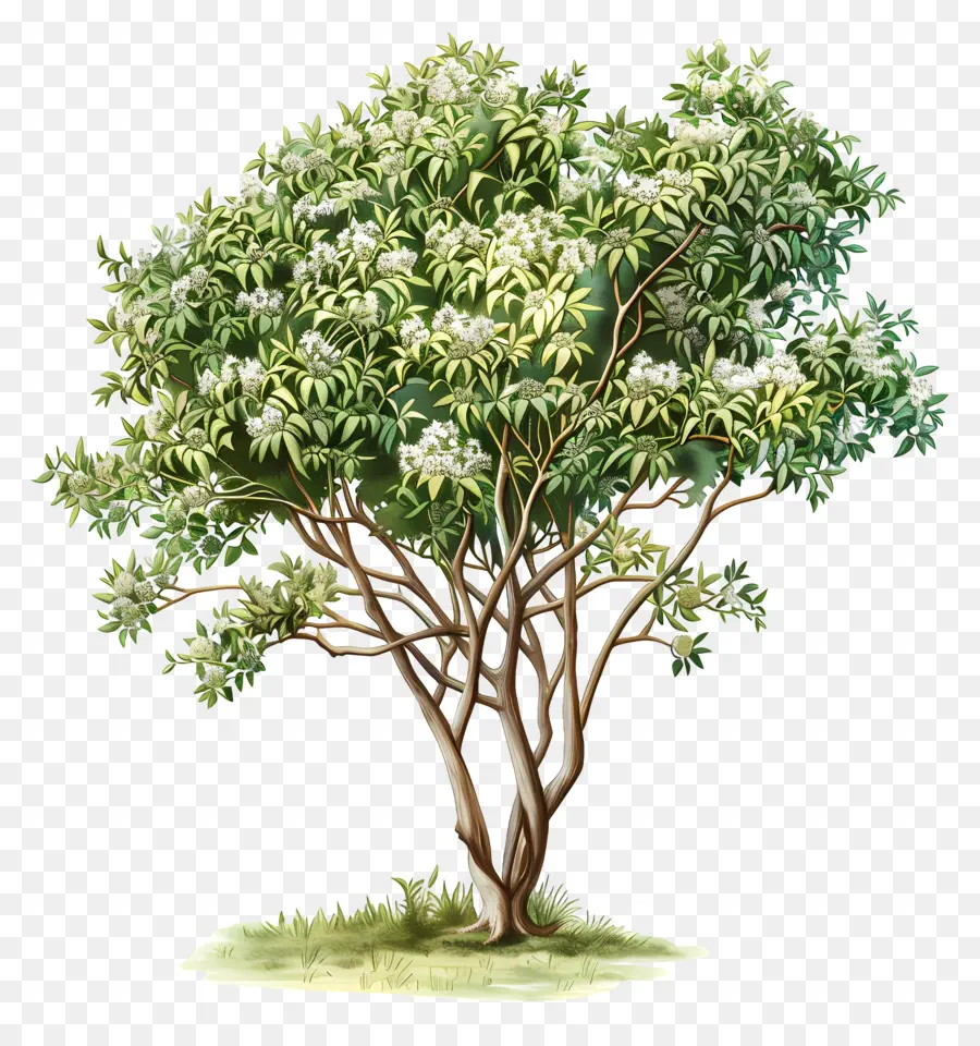 sandalwood tree flowering tree leaves branches white flowers