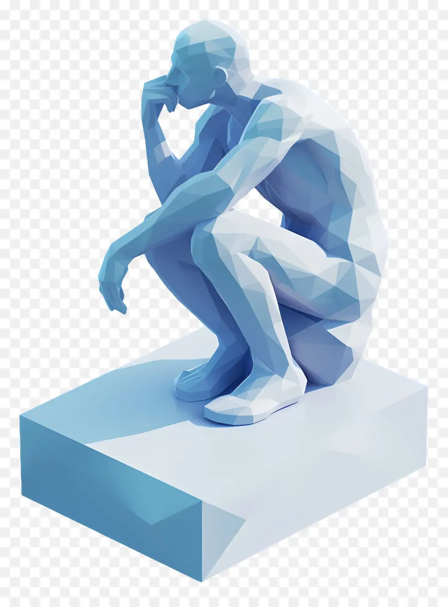 thinker low poly model person sitting block of ice white shirt