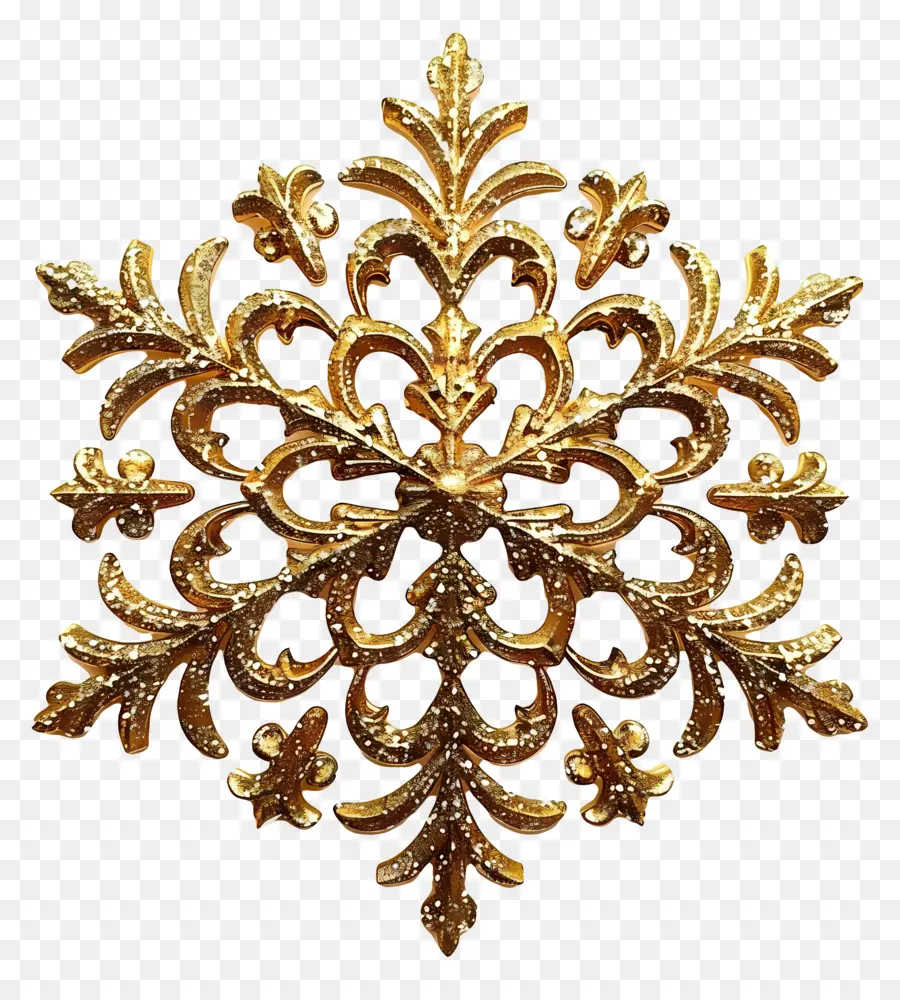 fiocchi di neve glitter oro fiocchi d'oro design intricato di colore oro elegante - Fiocco di neve dorato su sfondo nero con design intricato