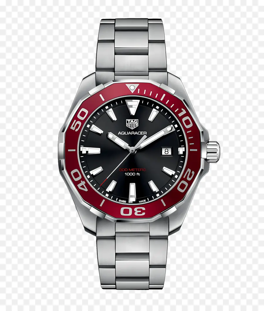 tag heuer watch luxury watch swiss watch black and red dial watch steel bracelet watch