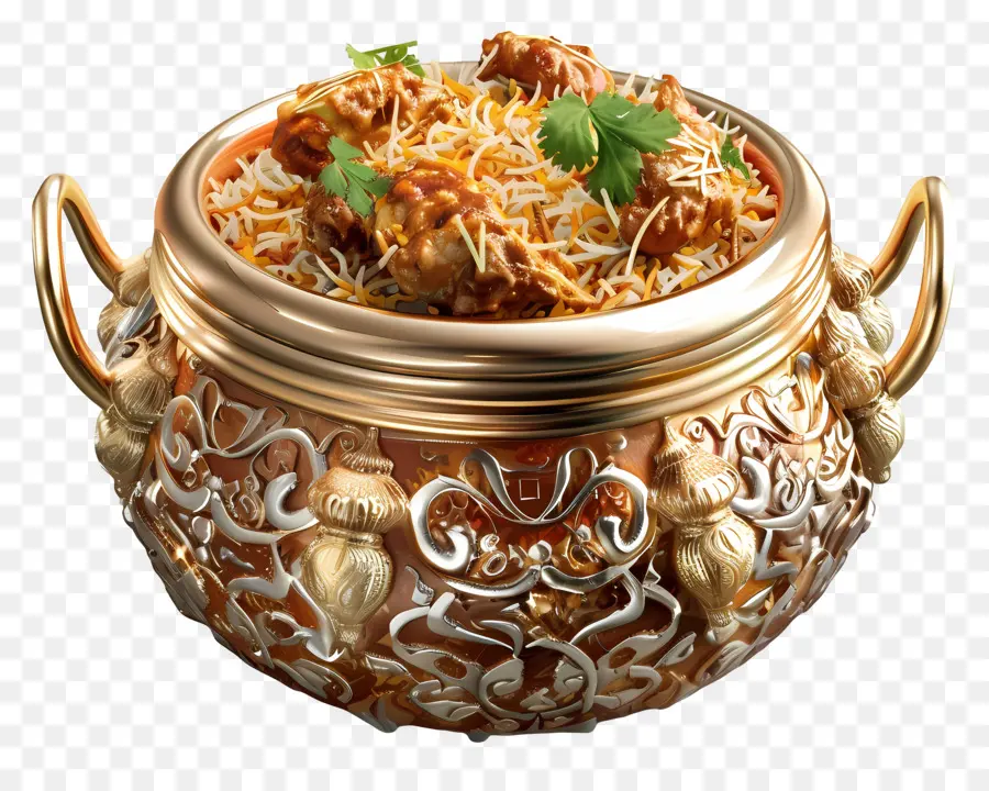 Hyderabadi biryani Golden Meatballs Gravy Herbs - Bát vàng chứa đầy thịt viên và thảo mộc