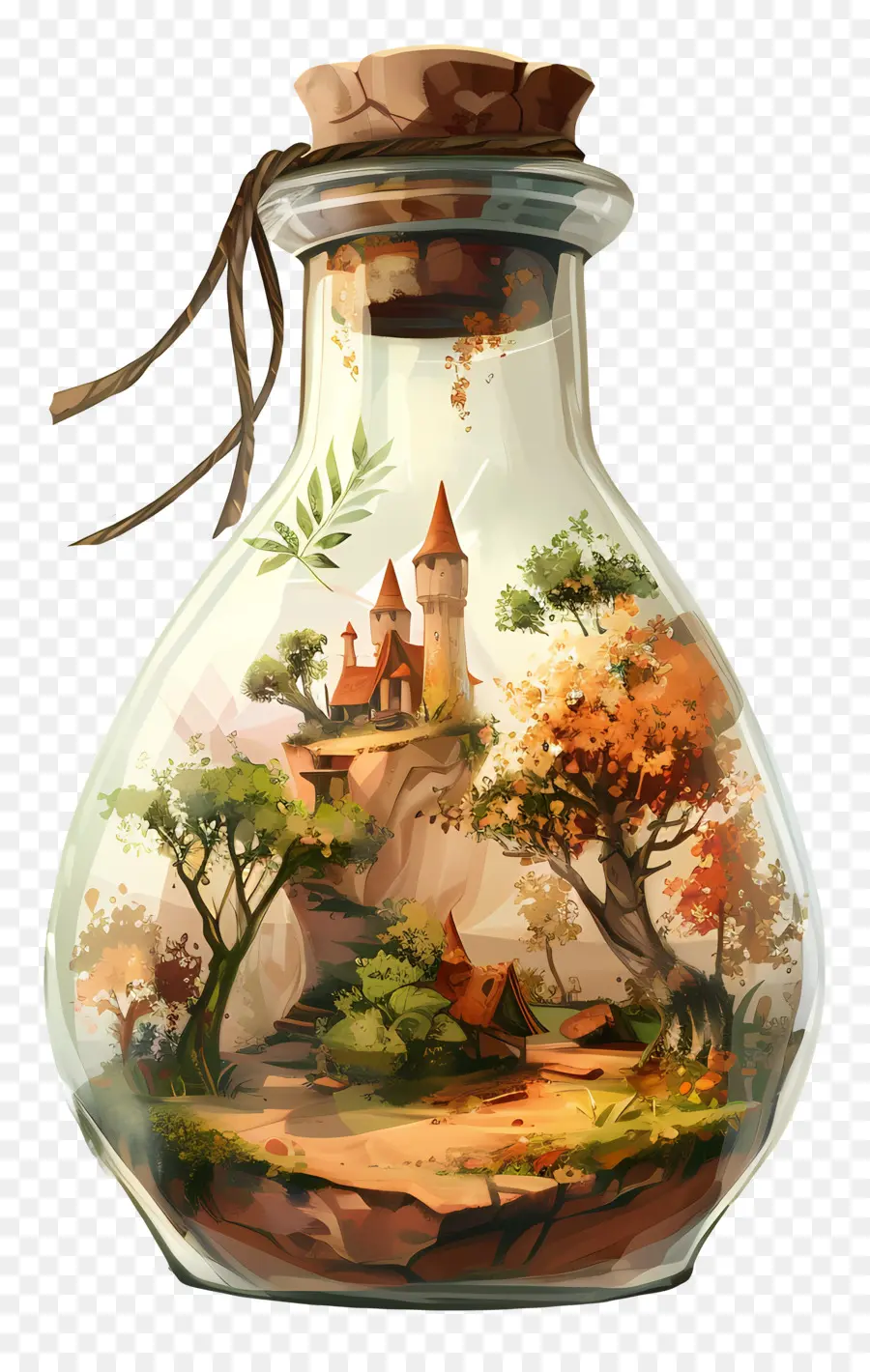 wishing bottle water bottle castle tree river glassware