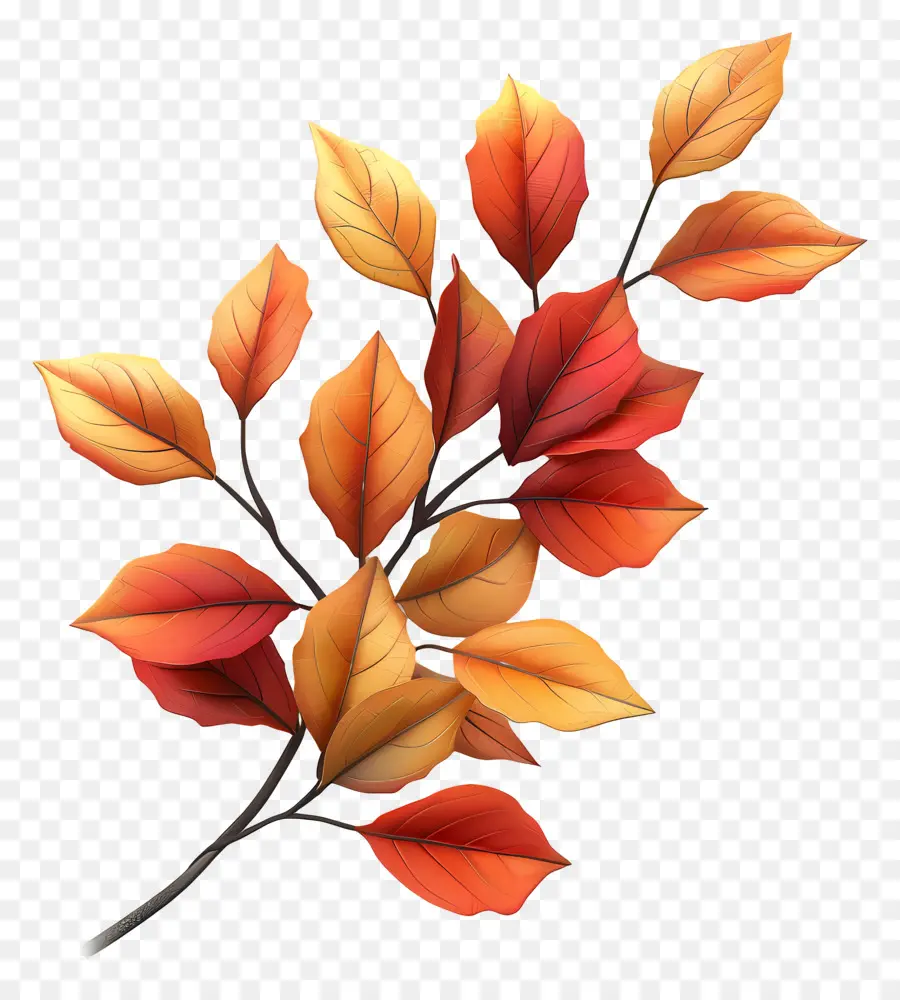 Blätter fallen - Zweig mit roten/orangefarbenen Blättern, Herbstszene