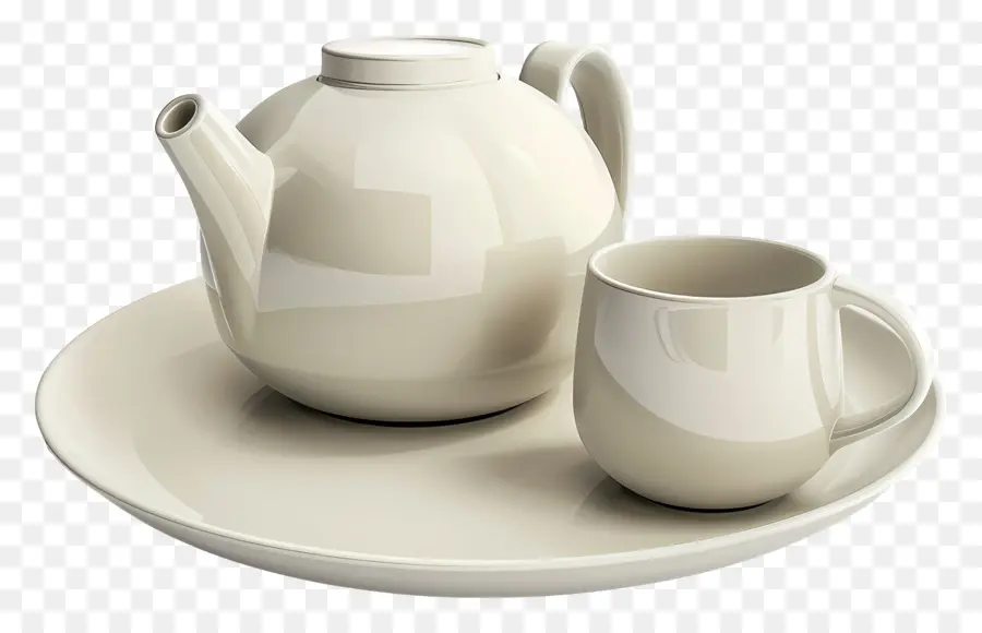 Tee party - Weiße Teekanne und Tasse auf Tablett