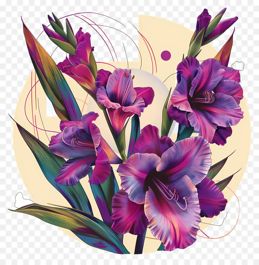 màu tím gladioli hoa màu tím bó hoa hoa hướng dương - Bó hoa màu tím tươi tốt với Van Gogh Vibe