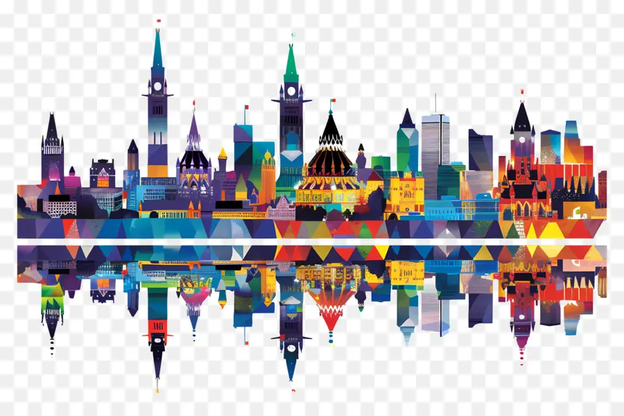 thành phố - Skyline thành phố đầy màu sắc, sôi động với nước phản chiếu