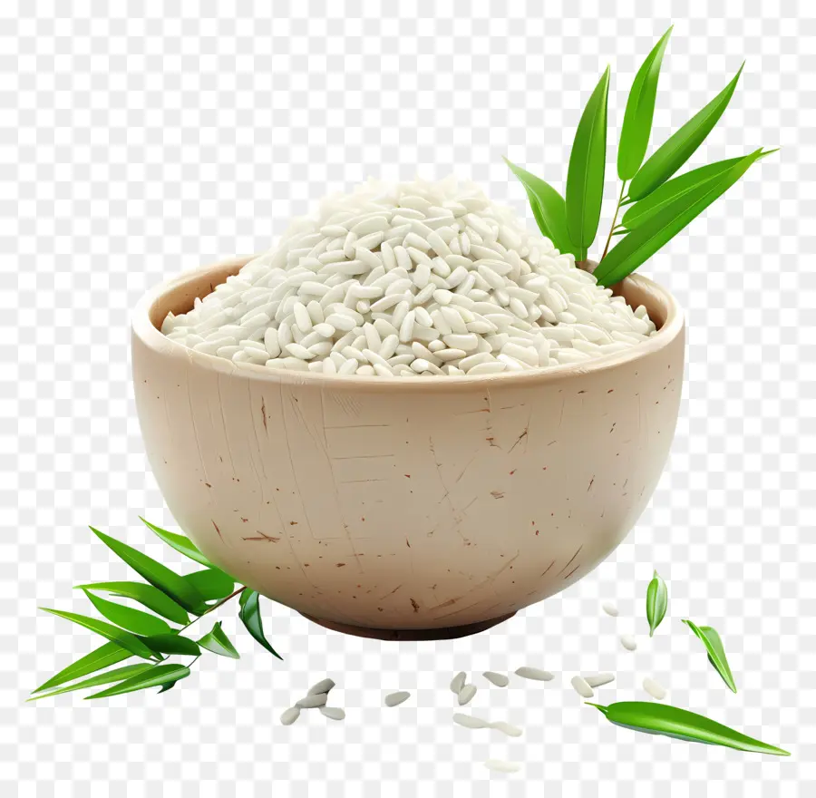rice rice bowl bamboo leaves brown bowl