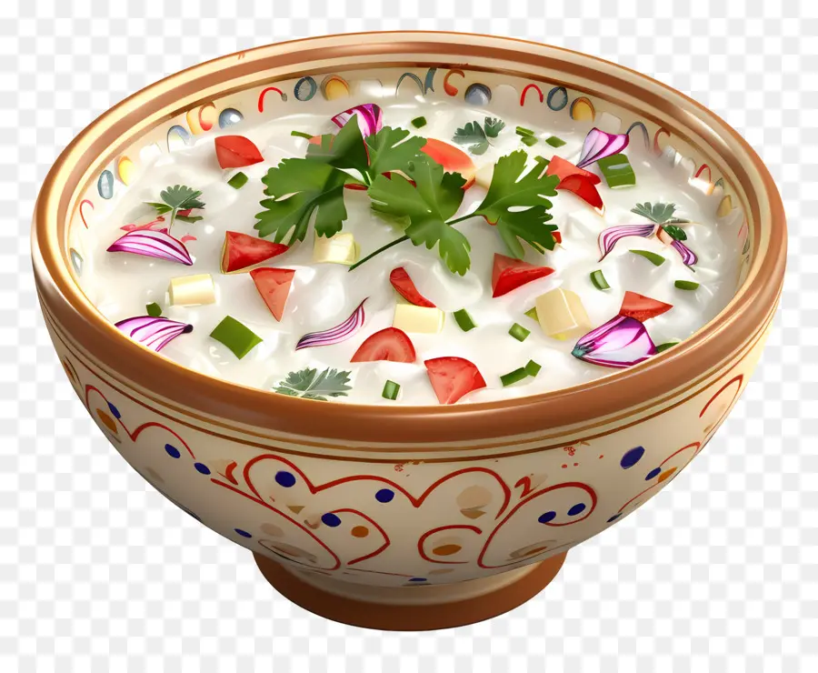 Raita cremige Suppe Gemüse Suppe geschnittenes Gemüse Komfort Essen - Cremige Gemüsesuppe mit farbenfrohen Scheiben
