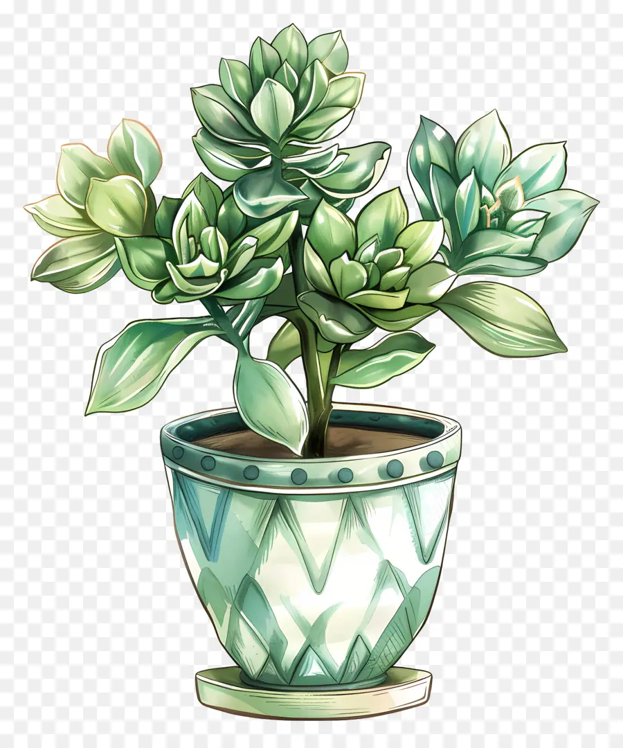potted jade flower indoor plant green leaves white flowers potting plant
