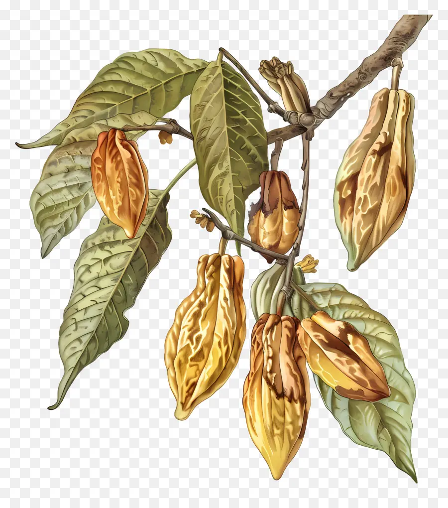 cacao ramo di ramo cioccolato cioccolato albero di cacao cacao fagiolo cacao - Albero di fagioli al cioccolato con frutta/semi marroni