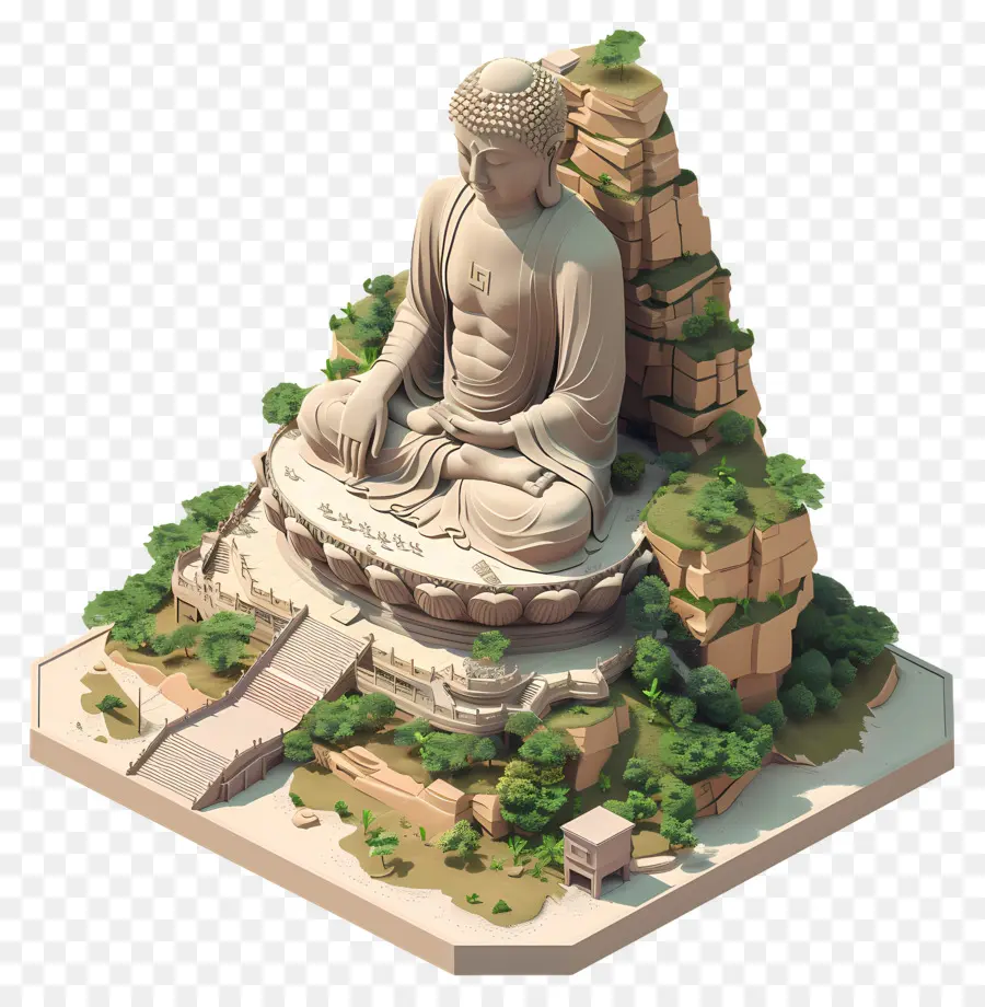 Riesen Buddha Buddha Statue Meditative friedliche Gelassenheit - Große Buddha -Statue über felsige Auskünfte, die von der Natur umgeben ist
