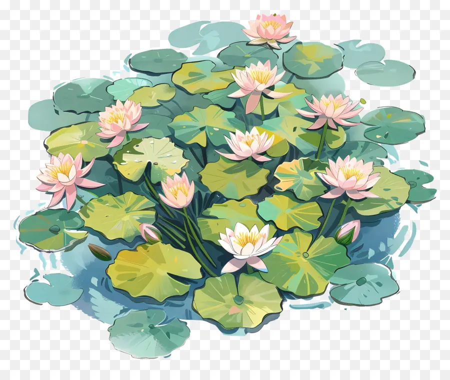 Wasserlilien Teich rosa Lotusblüten Blühtteichblätter - Pink Lotus Blumen blühen im Teich