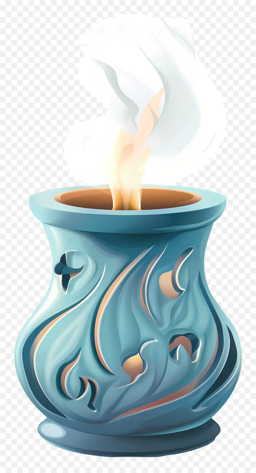 aroma burner blue ceramic pot ornate design scroll work floral motifs