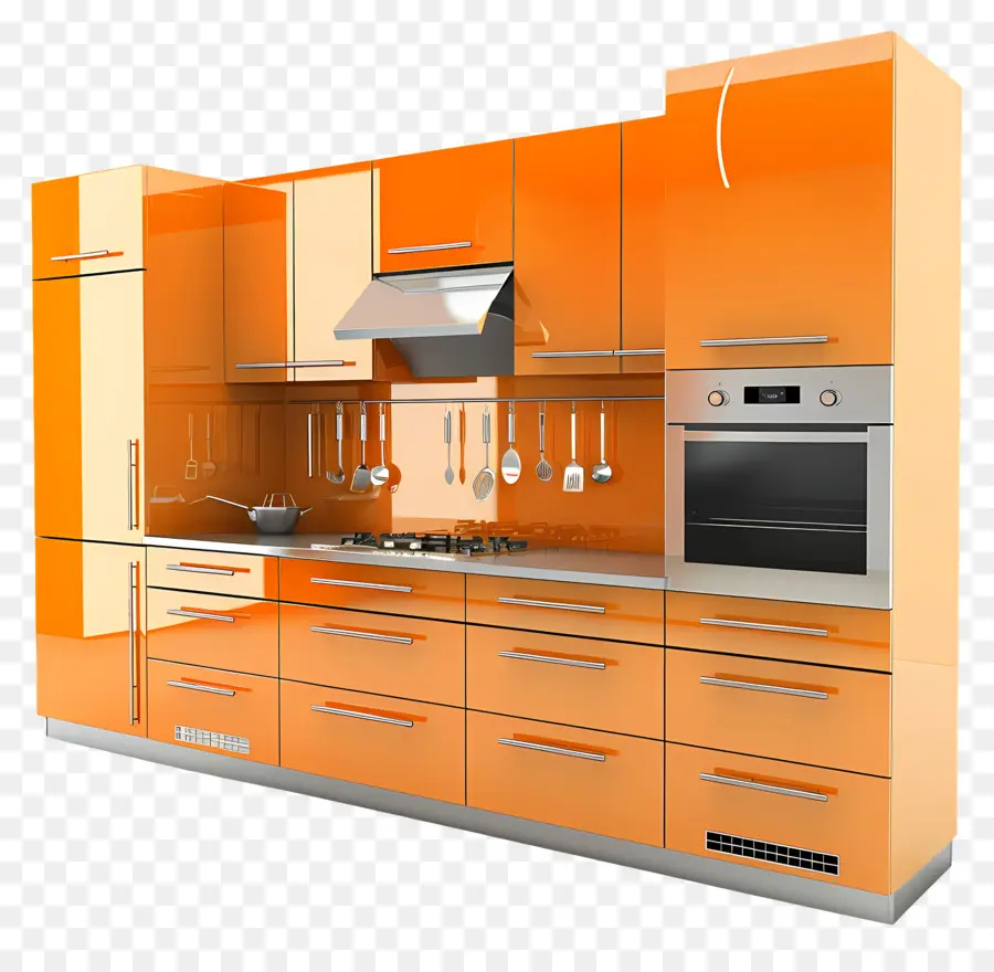 Moderne Küchengeräte moderne Küchendesign Orange Küchendekor schwarz Küchendekoration - Orange und schwarze Küche mit glänzenden Geräten