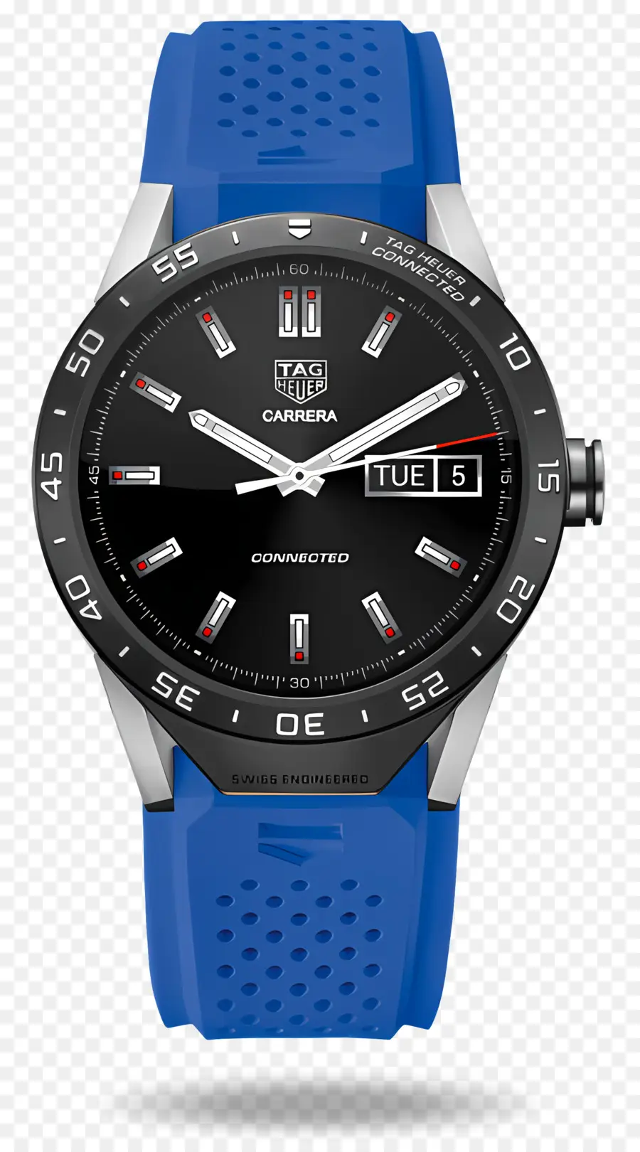 orologio nero orologio blu in gomma in metallo Data Finestra Silver Hands - Orologio nero di fascia alta con cinturino in gomma blu