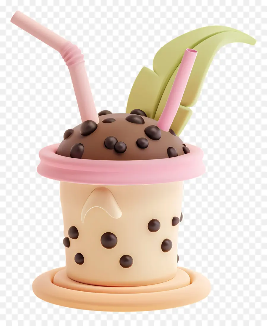 boba tea chocolate chip cake cupcake frosting straw