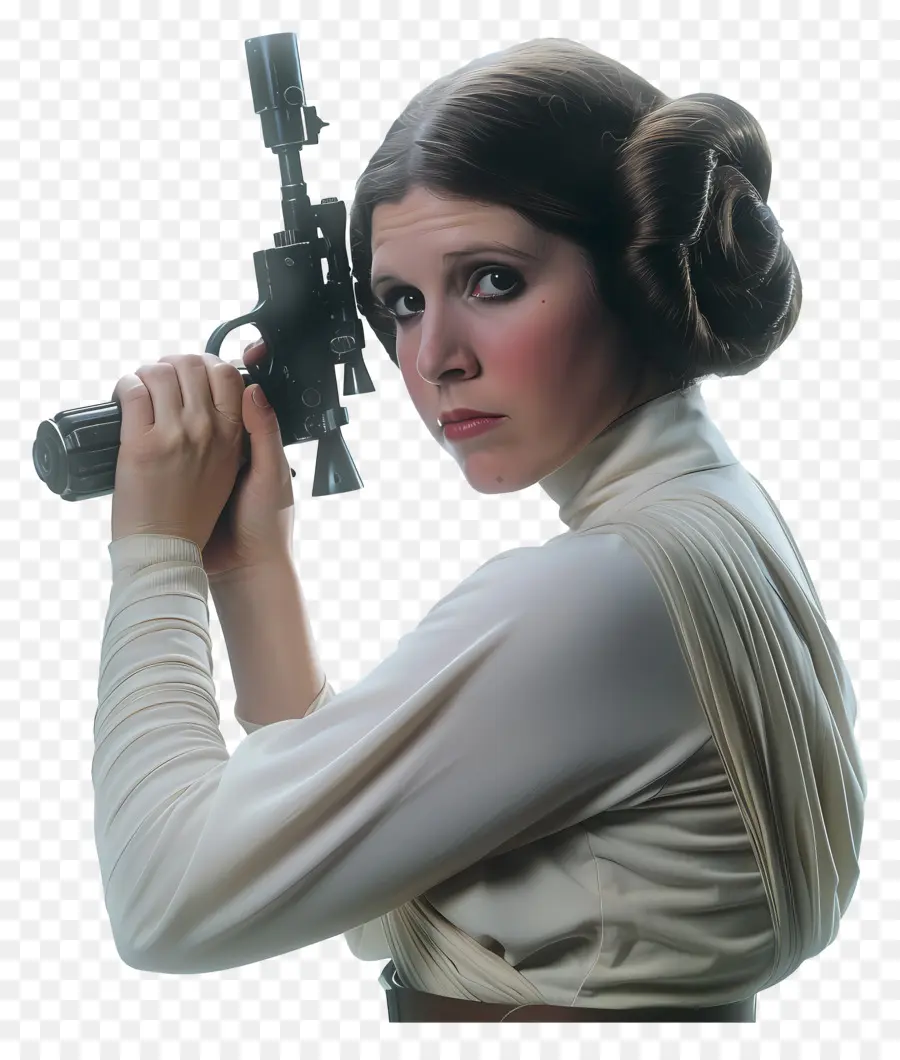 Star Wars - Frau im weißen Kleid, das Gewehr hält