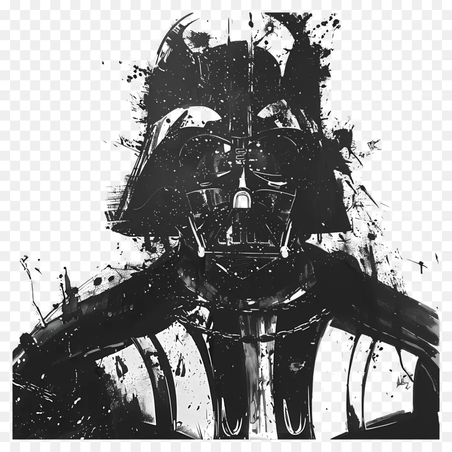 Darth Vader Chewbacca Schwarz -Weiß -Malerei Mann im schwarzen Anzug grau und schwarzer Hintergrund - Schwarz -Weiß -Gemälde des Menschen im Anzug
