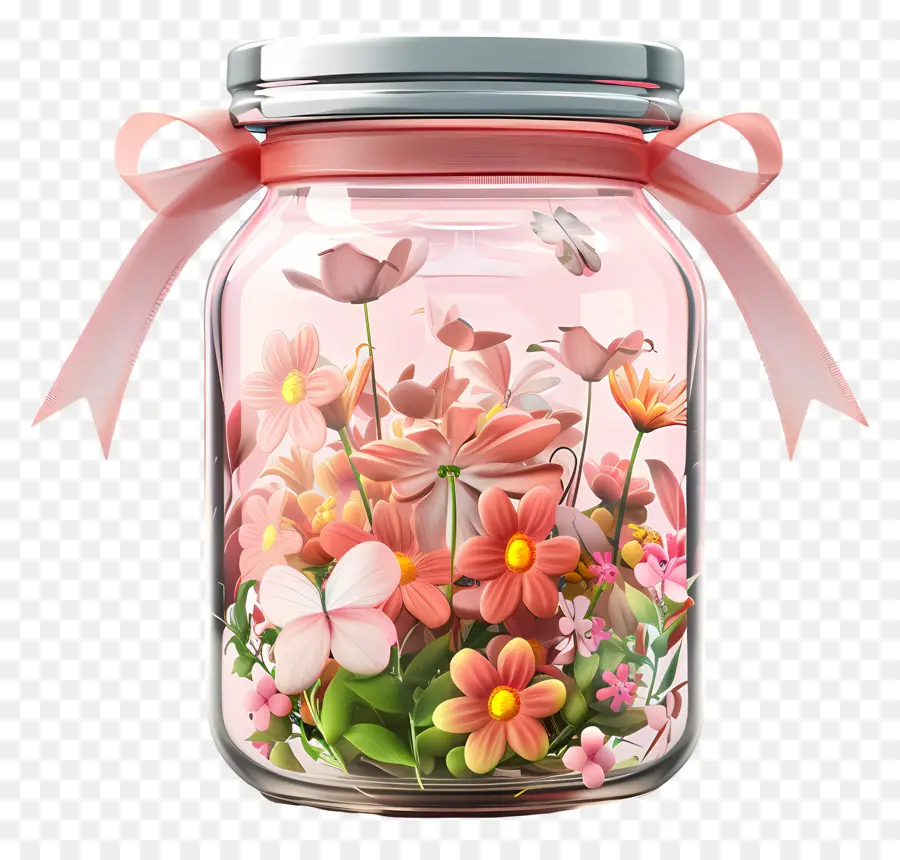 Mutter Jar Mason Jar Blumen rosa lila - Bunte Blumen im Masonglas auf Schwarz