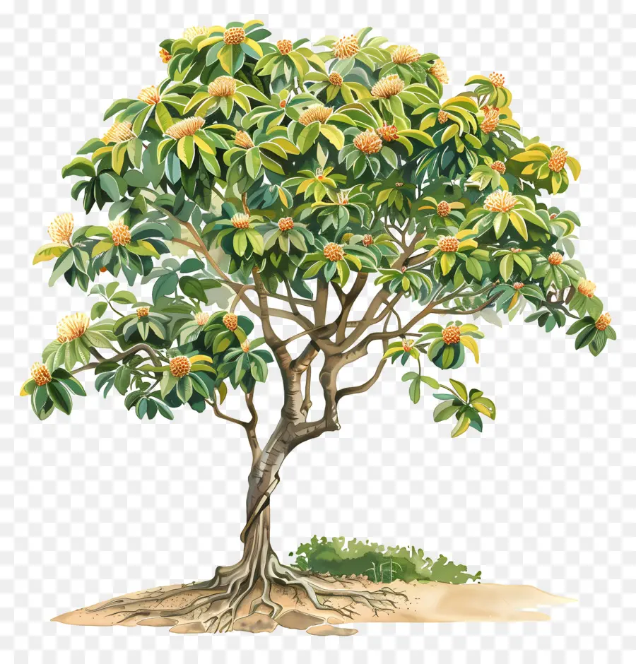 cây - Cây ăn quả được bao quanh bởi đá và đất