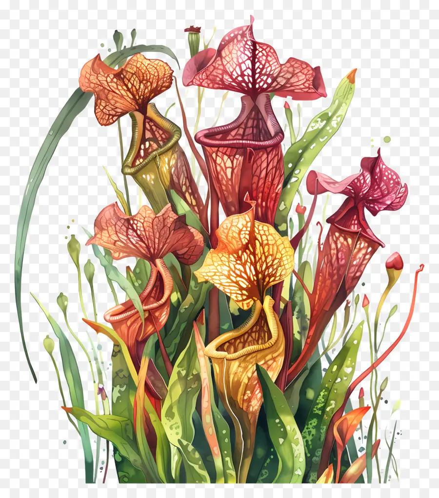 arancione - Orchidee esotiche in pittura ricca e colorata
