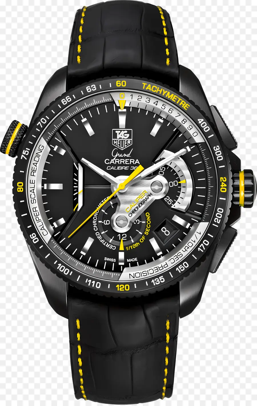 black stainless steel self-winding mechanical watch yellow dial date display