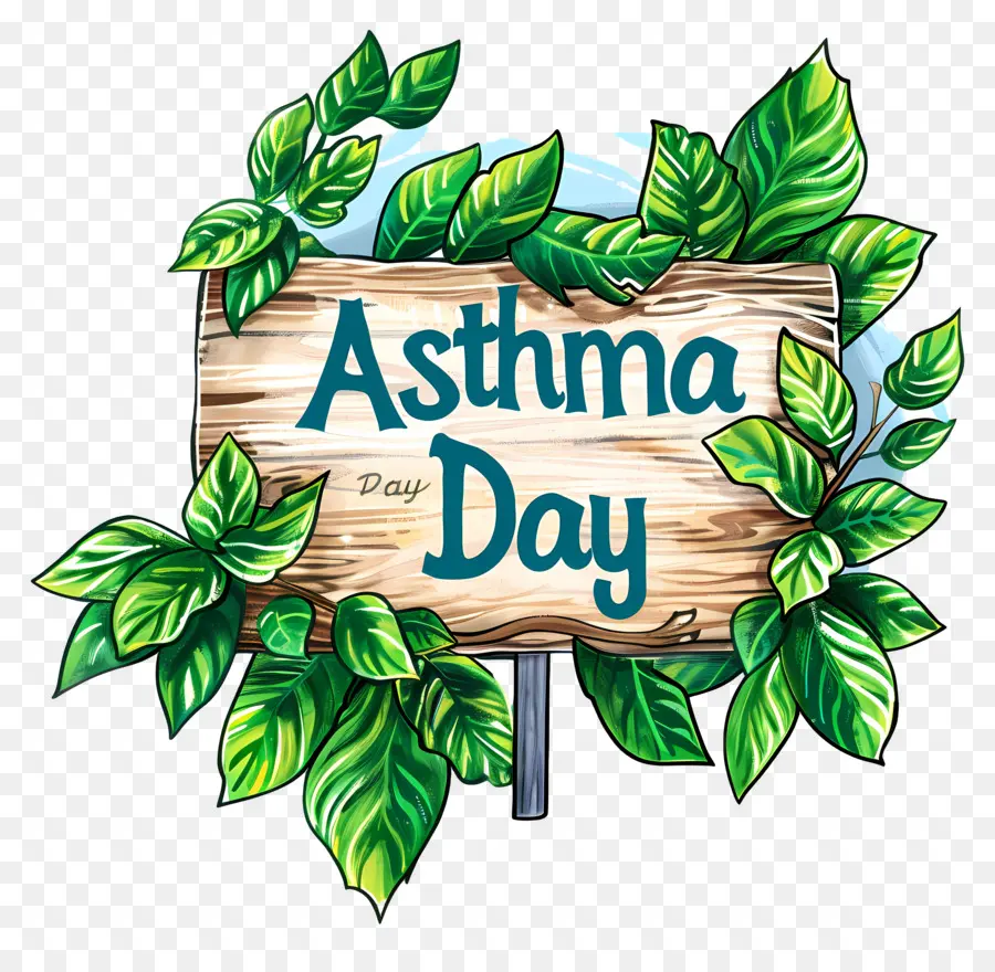 World Asthma Day Asthma respiratorischer Gesundheitsbewusstseinbaum - Holzschild für den Asthma -Tag mit Blättern