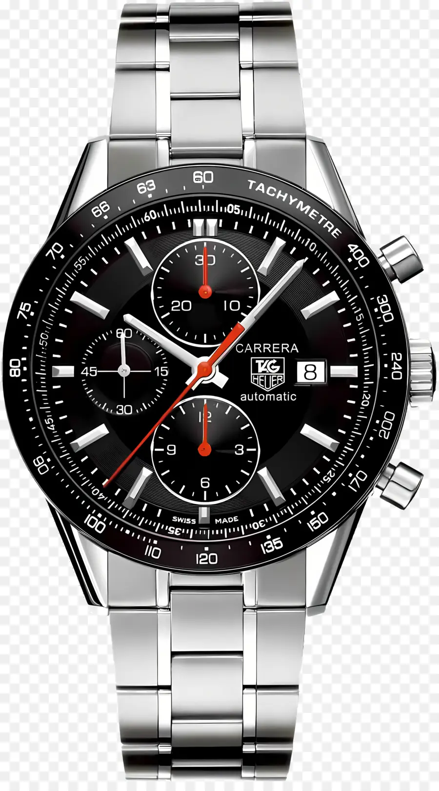 Weißstundenmarkierungen Edelstahl Armband Uhr Uhr Mode - Schwarzes Zifferblatt, weiße Markierungen, Edelstahlarmband