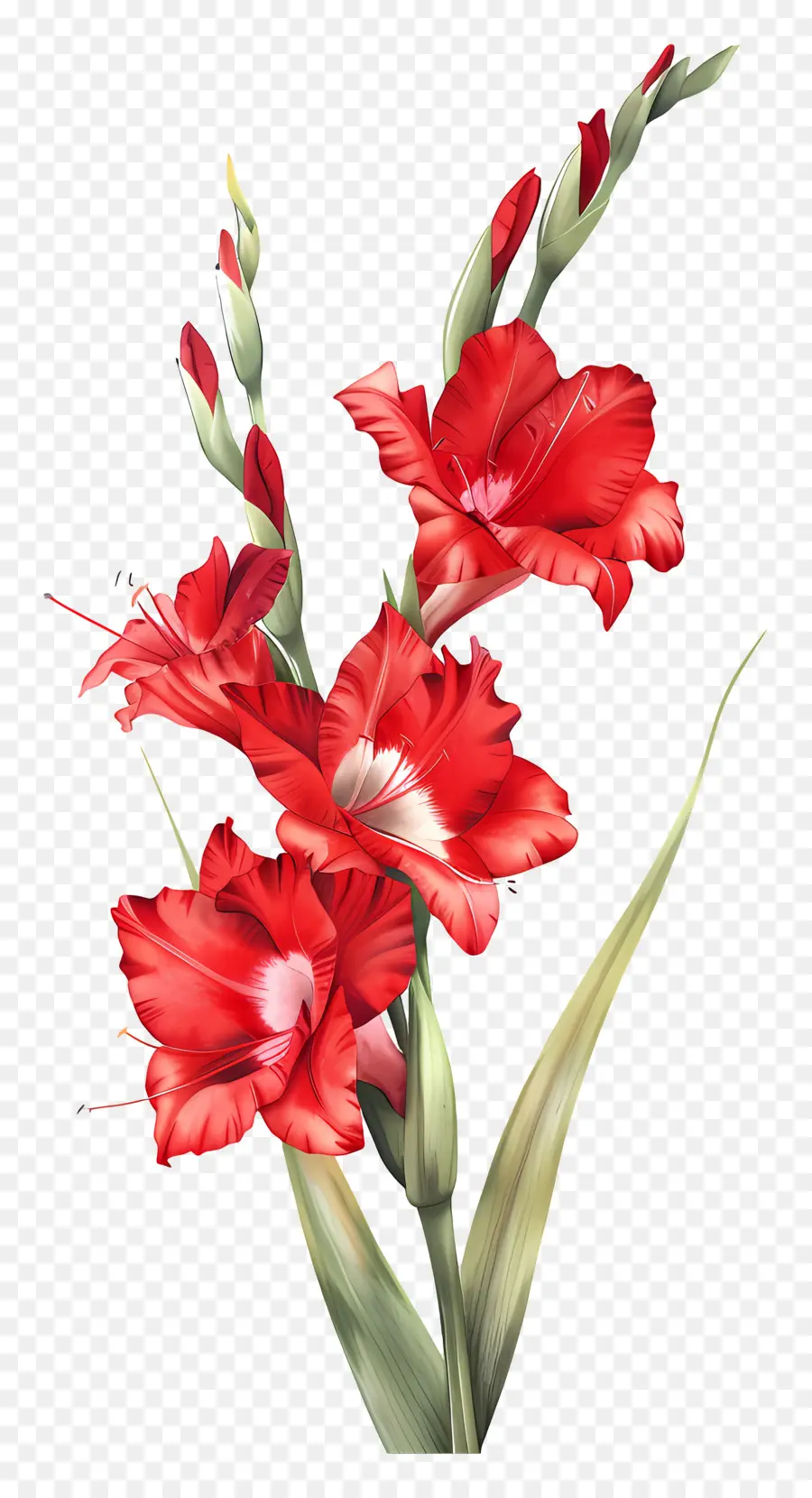 Rote Gladioli Rote Blüten lebendige Blüten Lange Blütenblätter rote Blumenarrangement - Lebendige rote Blüten mit grünen Blättern