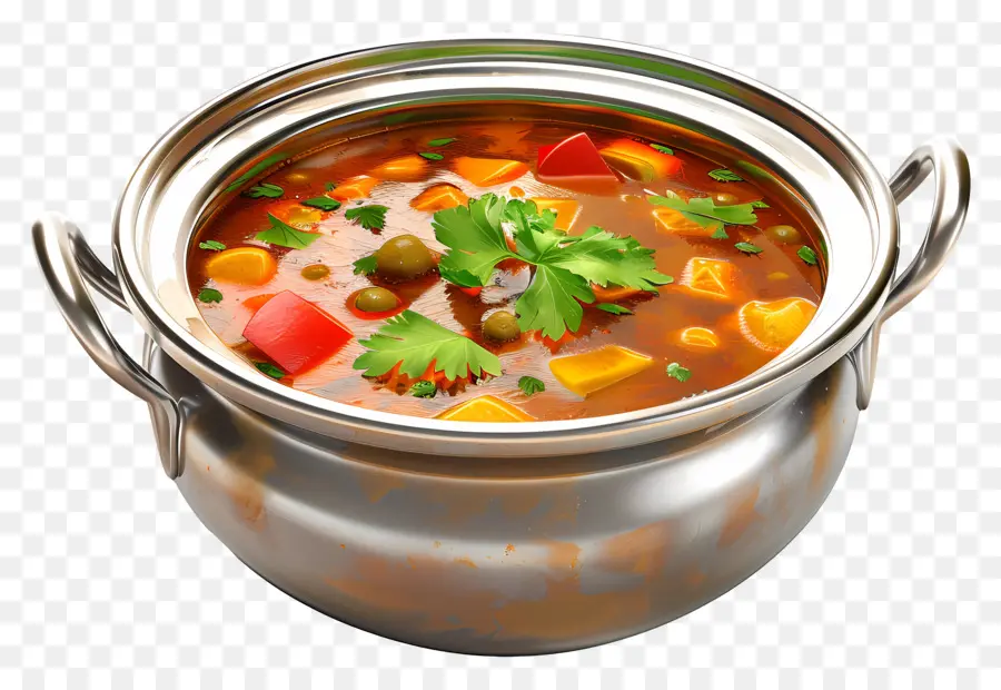 zuppa di zuppa di verdure per la zuppa di verdure da zuppa di brodo di sambar zuppa di carne - Zuppa abbondante, saporita e gorgogliante in pentola di metallo