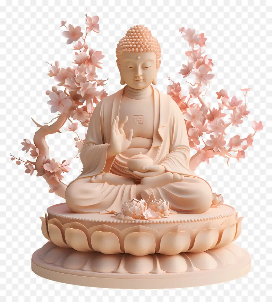 Buddha Buddha Statue Meditazione Serenità Calma - Grande statua di Buddha rosa adornata con fiori di ciliegio