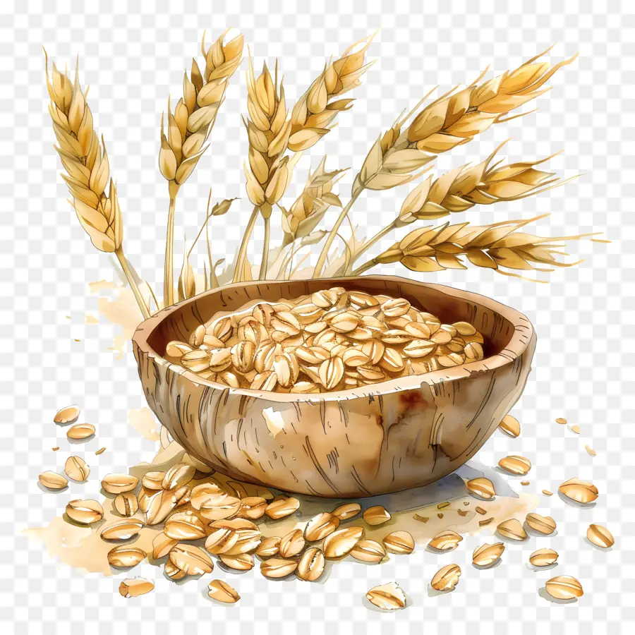 Bức tranh màu nước của yến mạch lúa mì Bát lúa mì Đen Nền đen - Bát màu lúa mì có hiệu ứng phun