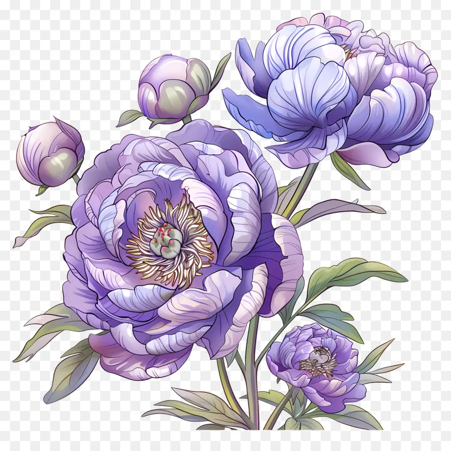 hoa sắp xếp - Hoa mẫu đơn màu tím với các trung tâm màu hồng trong bó hoa
