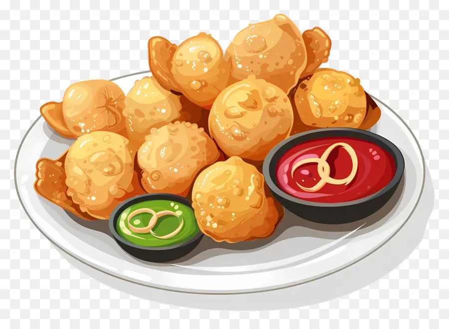 panipuri fried chicken nuggets ketchup ranch sauce plate
