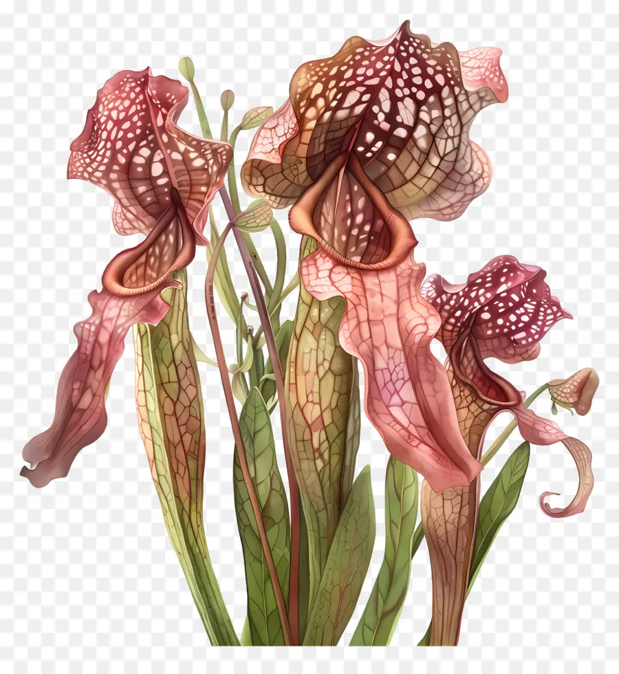 pitcher plant venus's trumpet orchids coral root orchids dark pink petals red petals