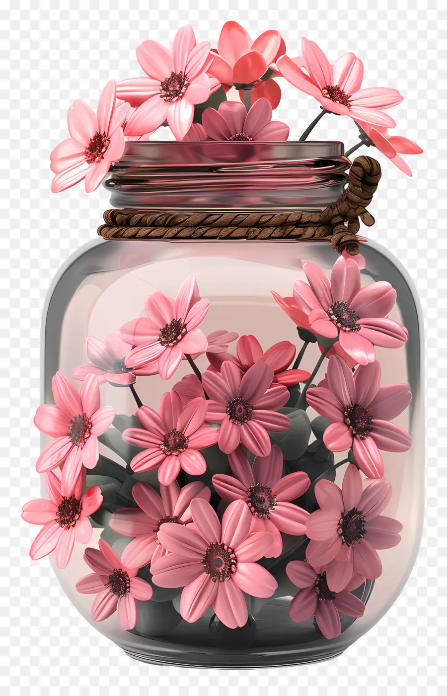 vaso di fiori - Margherite rosa in vetro trasparente