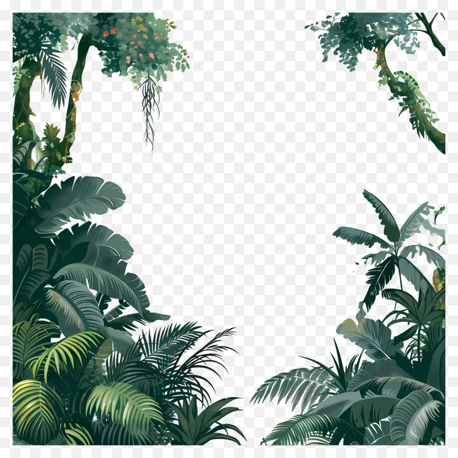 Palmen - Tropische Dschungelszene mit schwarzem Hintergrund