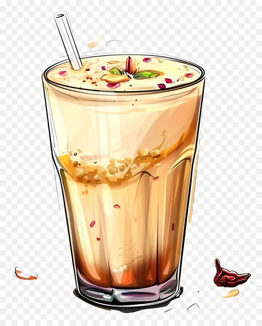 Thandai Getränk Iced Drink Golden rote Kirschen schaumig - Goldenes Eisgetränk mit roten Kirschen